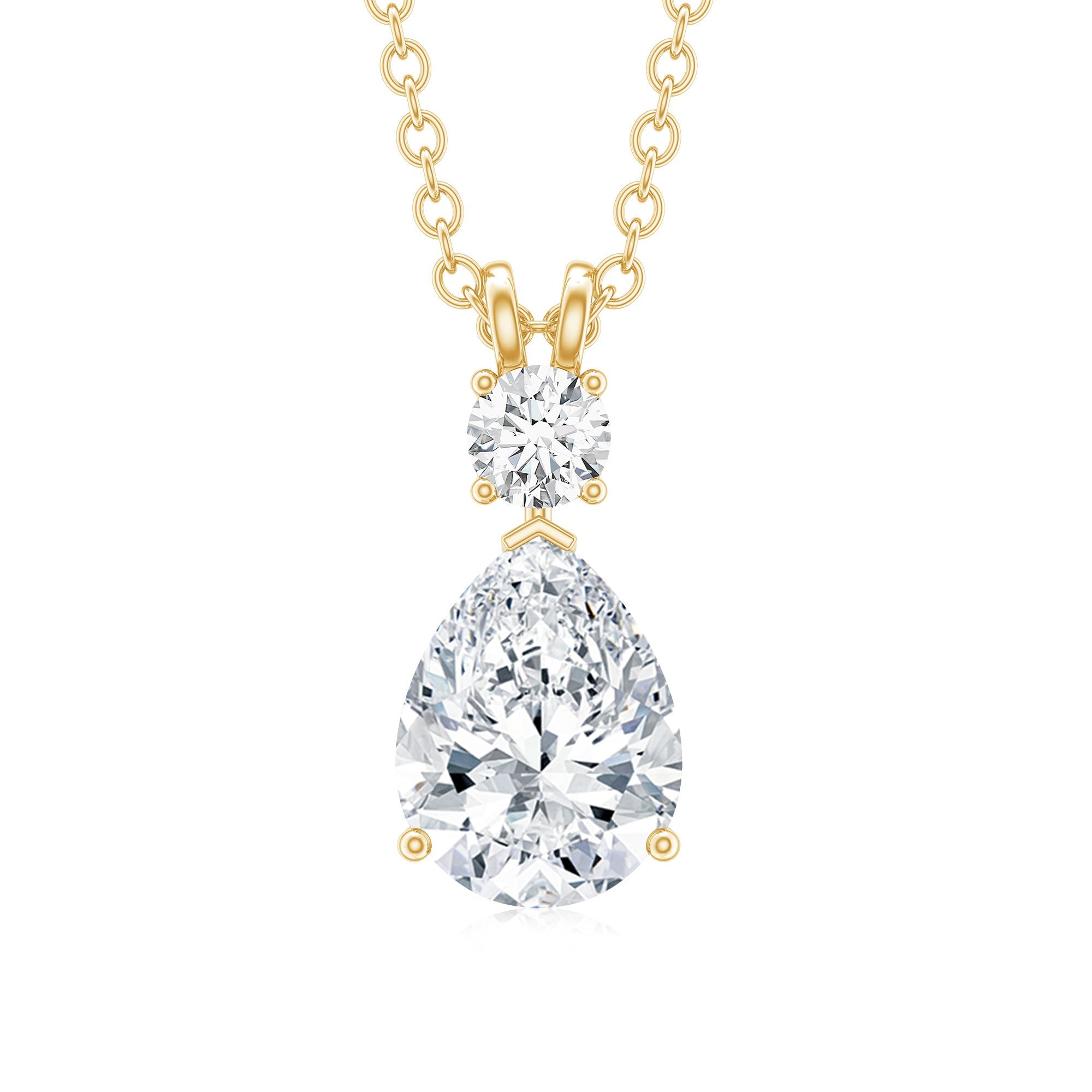 Certified Round and Pear Shaped Moissanite Two Stone Pendant