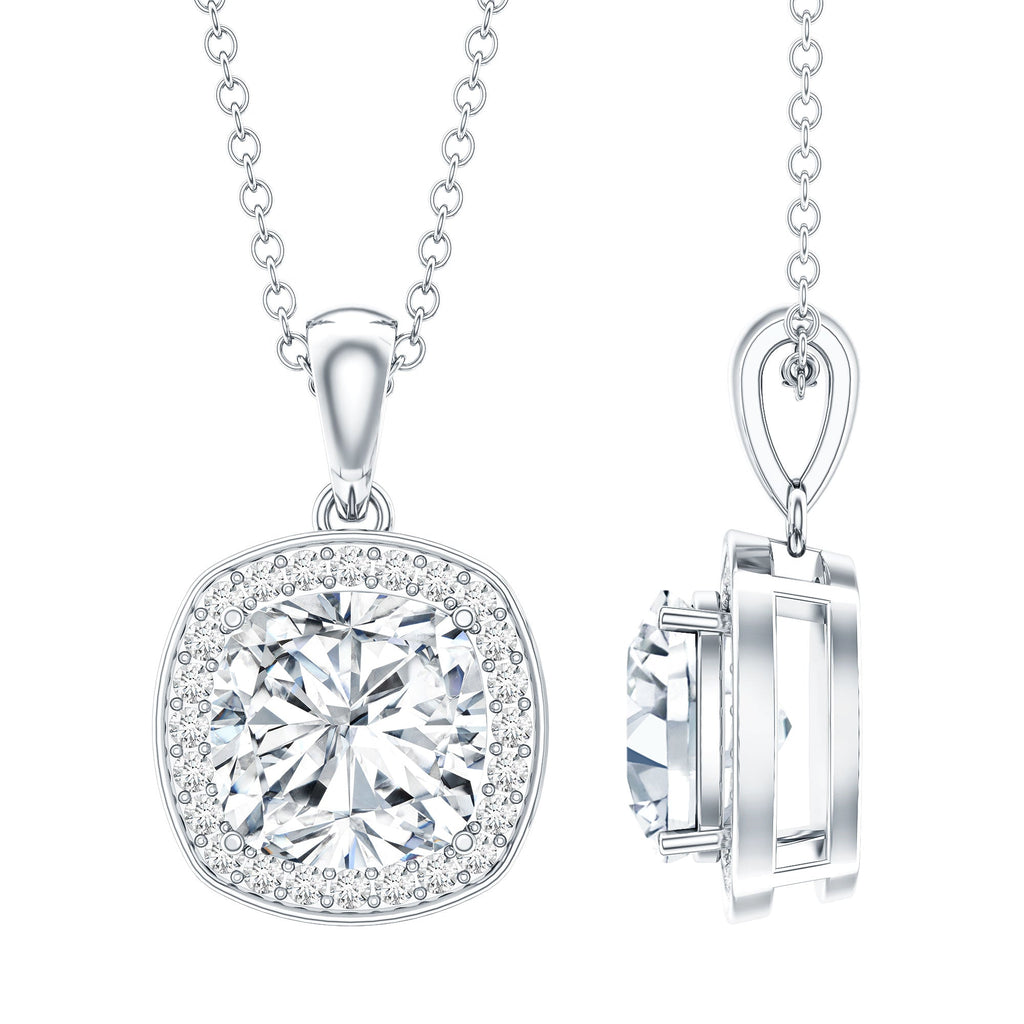 Certified 3 Carat Cushion Cut Moissanite Pendant