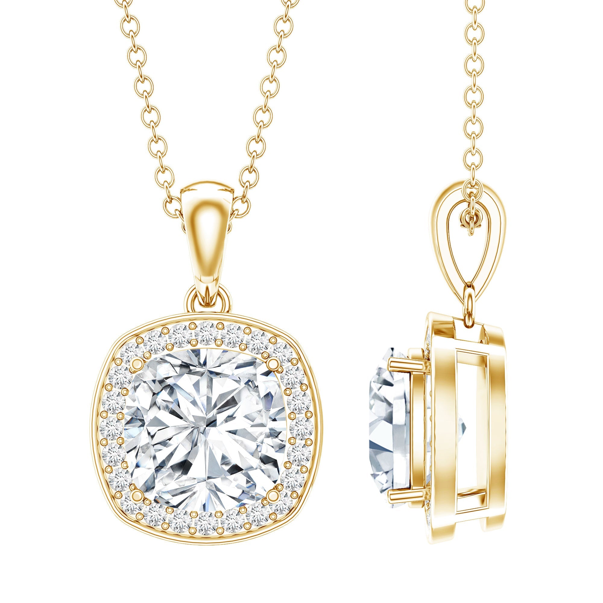 Certified 3 Carat Cushion Cut Moissanite Pendant