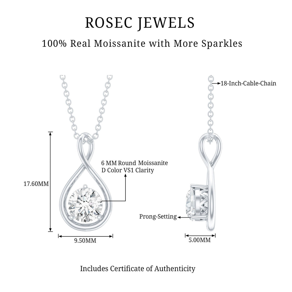 0.9 Carat Solitaire Moissanite Infinity Pendant with Certificate