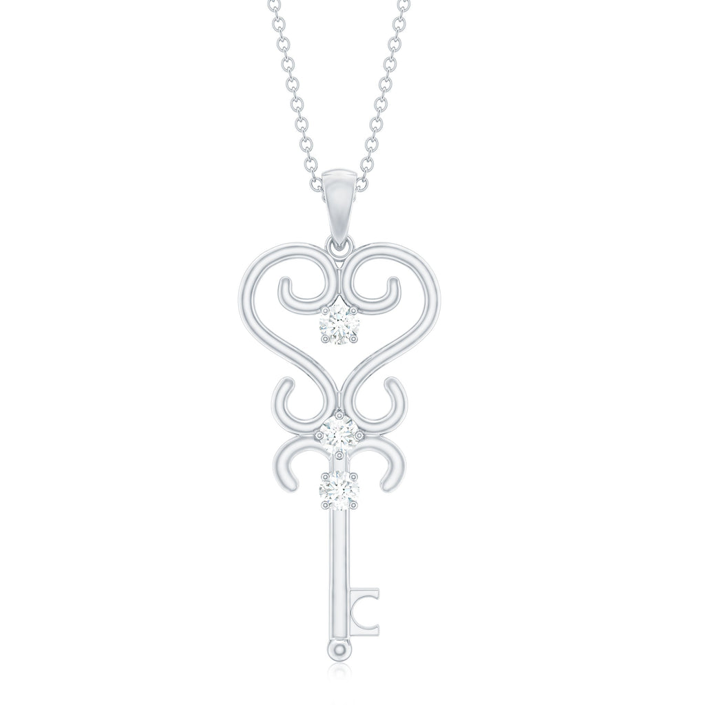 Vintage Looking Moissanite Key Pendant Necklace for Women