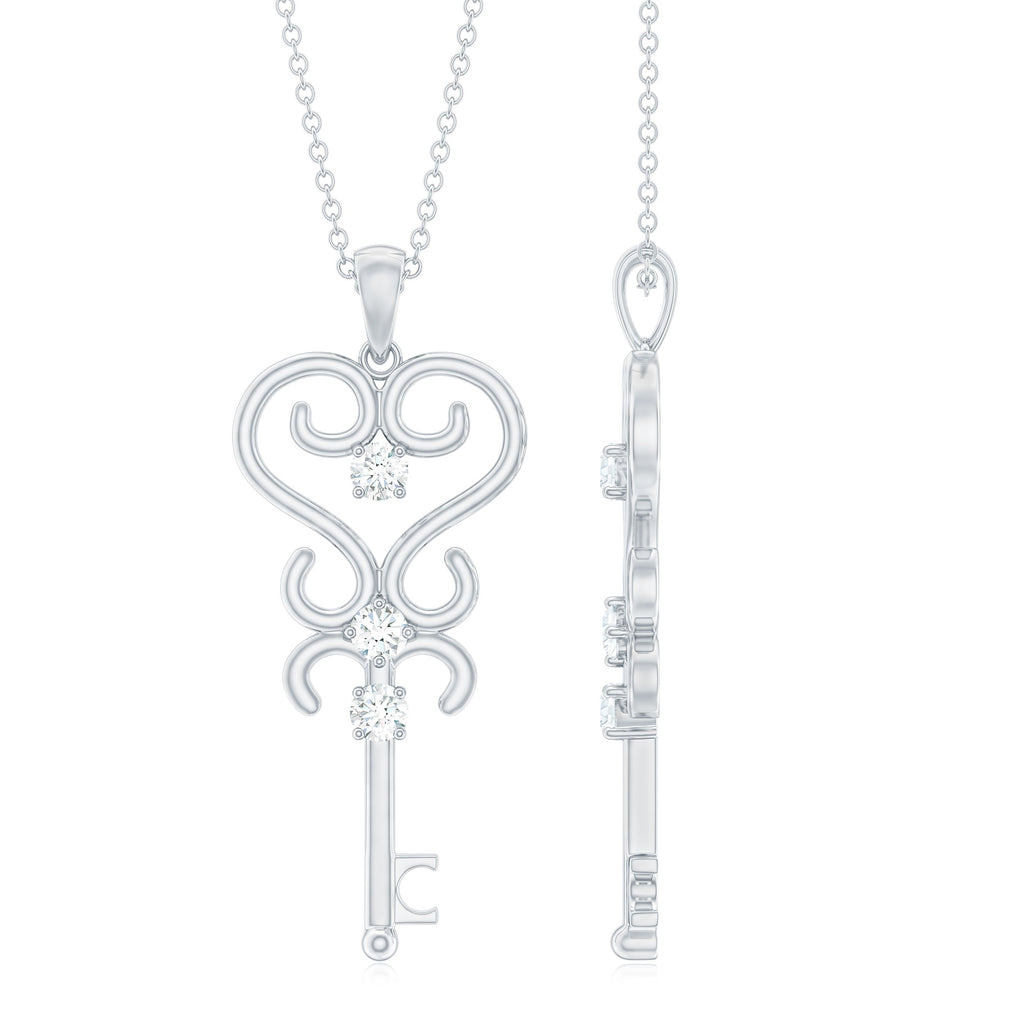 Vintage Looking Moissanite Key Pendant Necklace for Women
