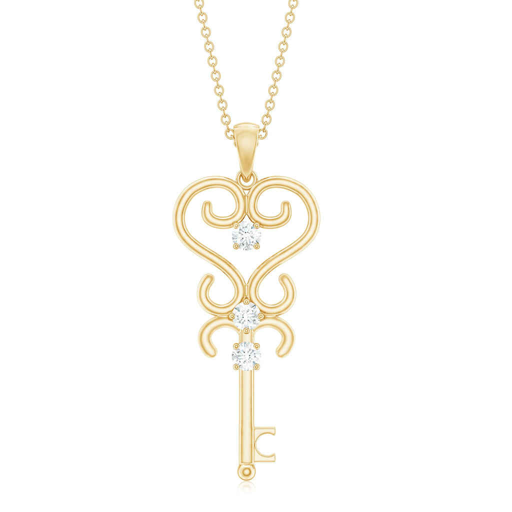 Vintage Looking Moissanite Key Pendant Necklace for Women