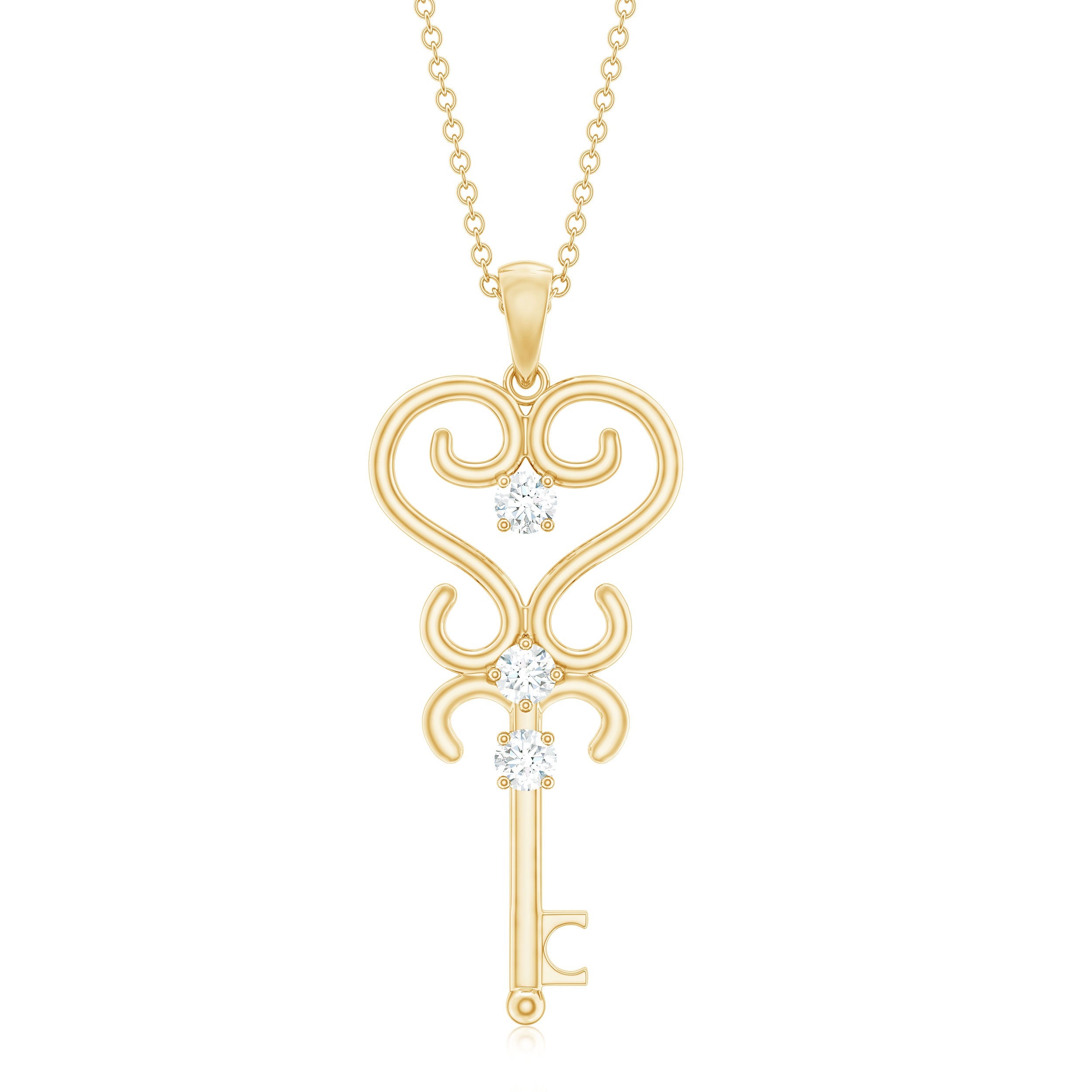 Vintage Looking Moissanite Key Pendant Necklace for Women