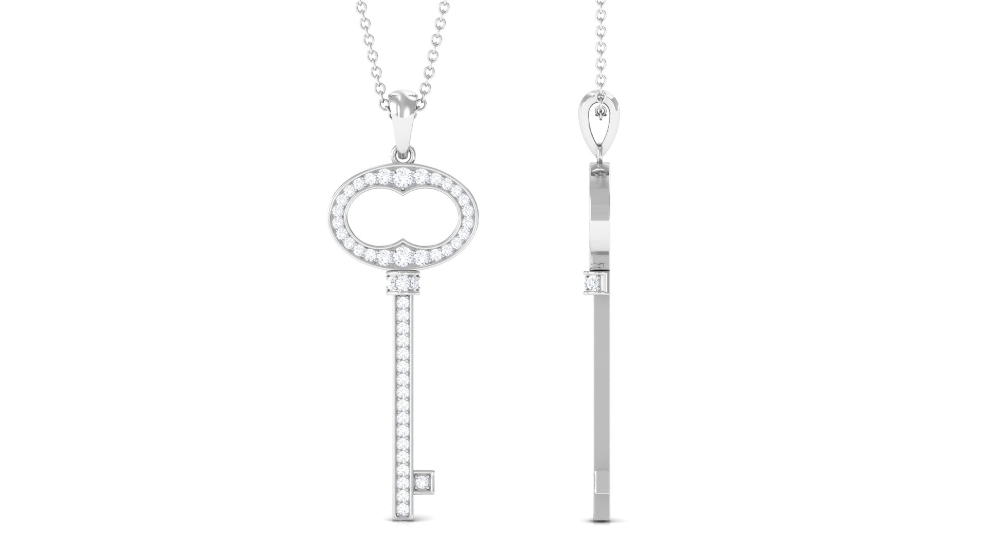 Classic Moissanite Key Charm Necklace with Certificate