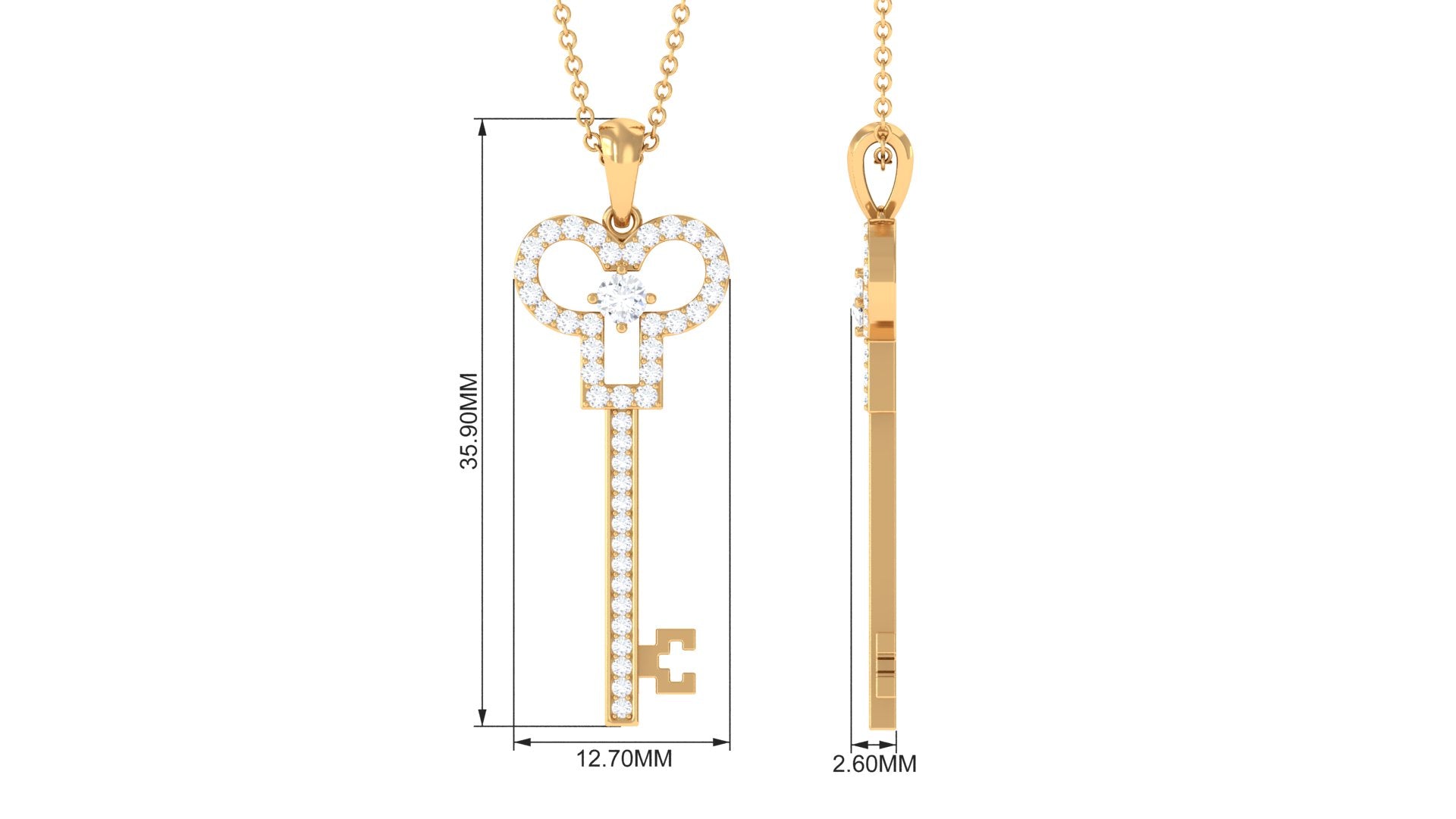 Certified Moissanite Cute Key Necklace for Women