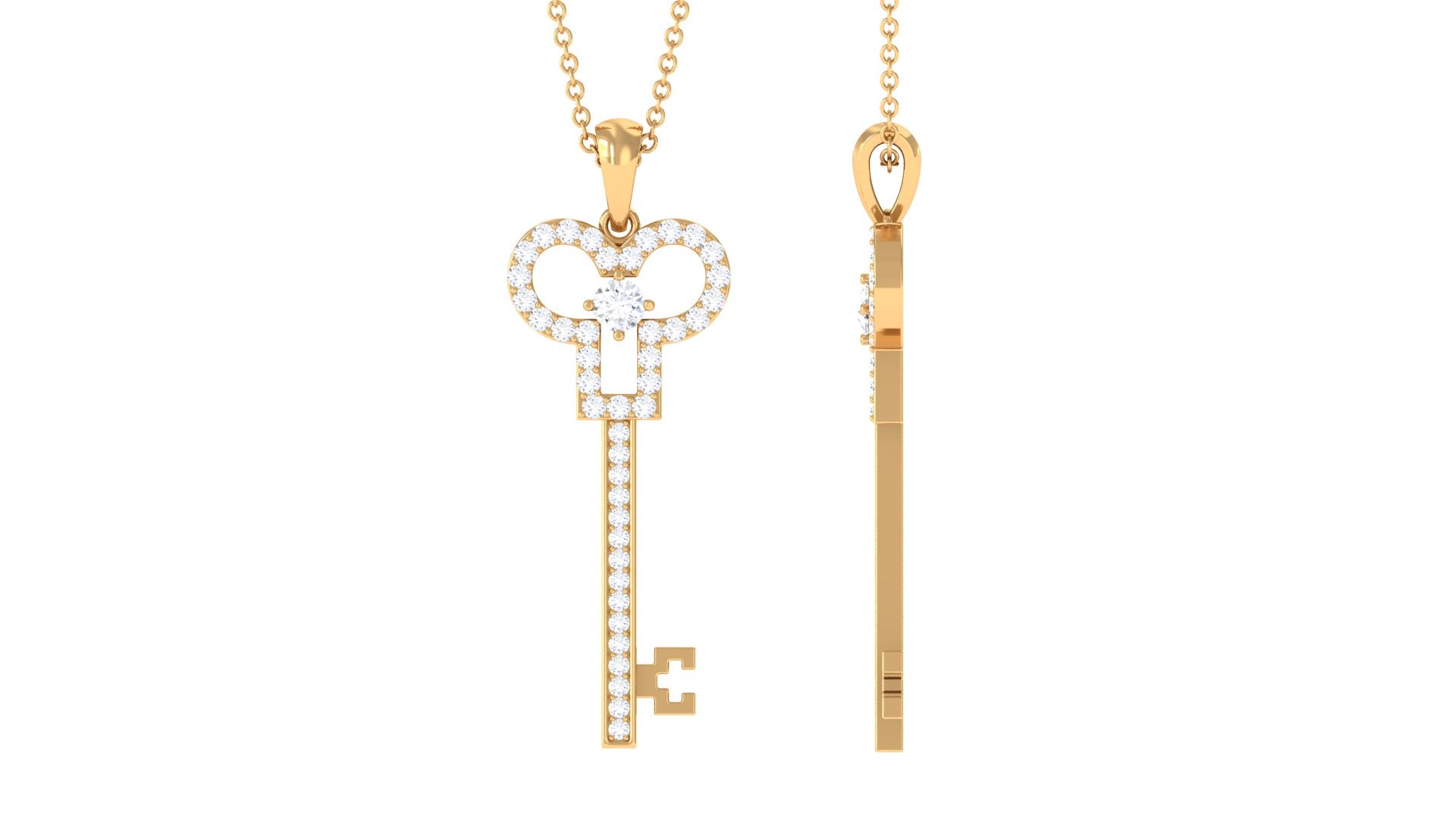 Certified Moissanite Cute Key Necklace for Women