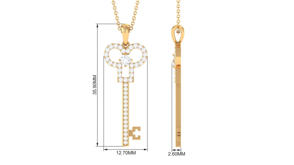 Certified Moissanite Cute Key Necklace for Women