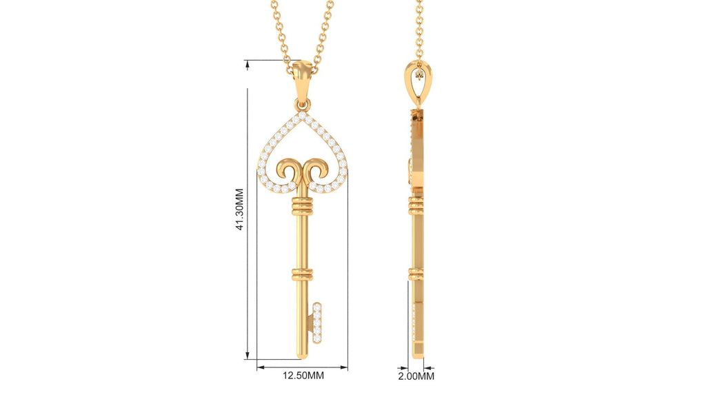 Vintage Inspired Certified Moissanite Heart and Key Necklace