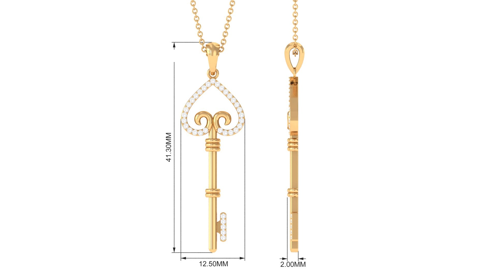 Vintage Inspired Certified Moissanite Heart and Key Necklace