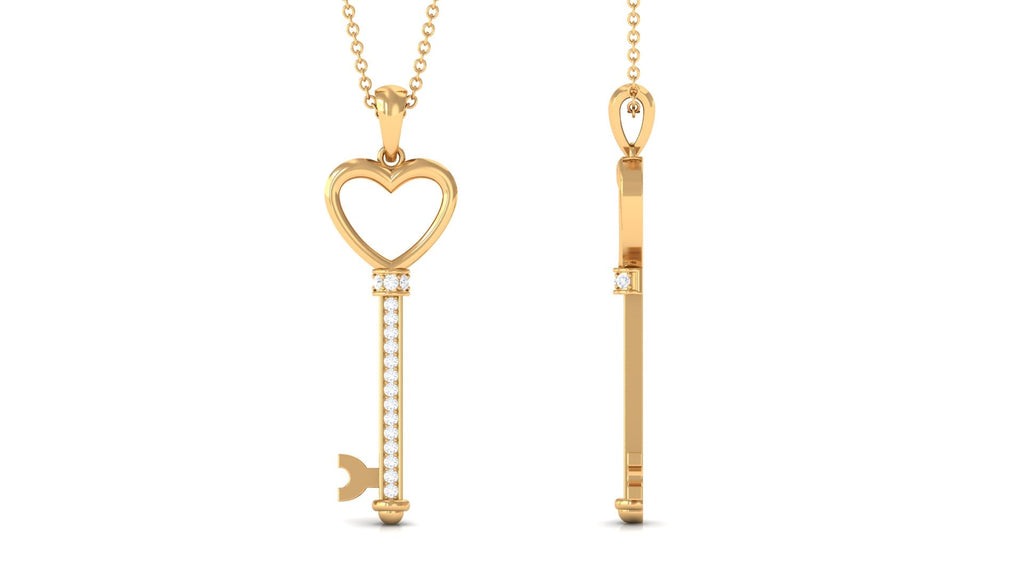 Certified Moissanite Open Heart and Key Pendant Necklace