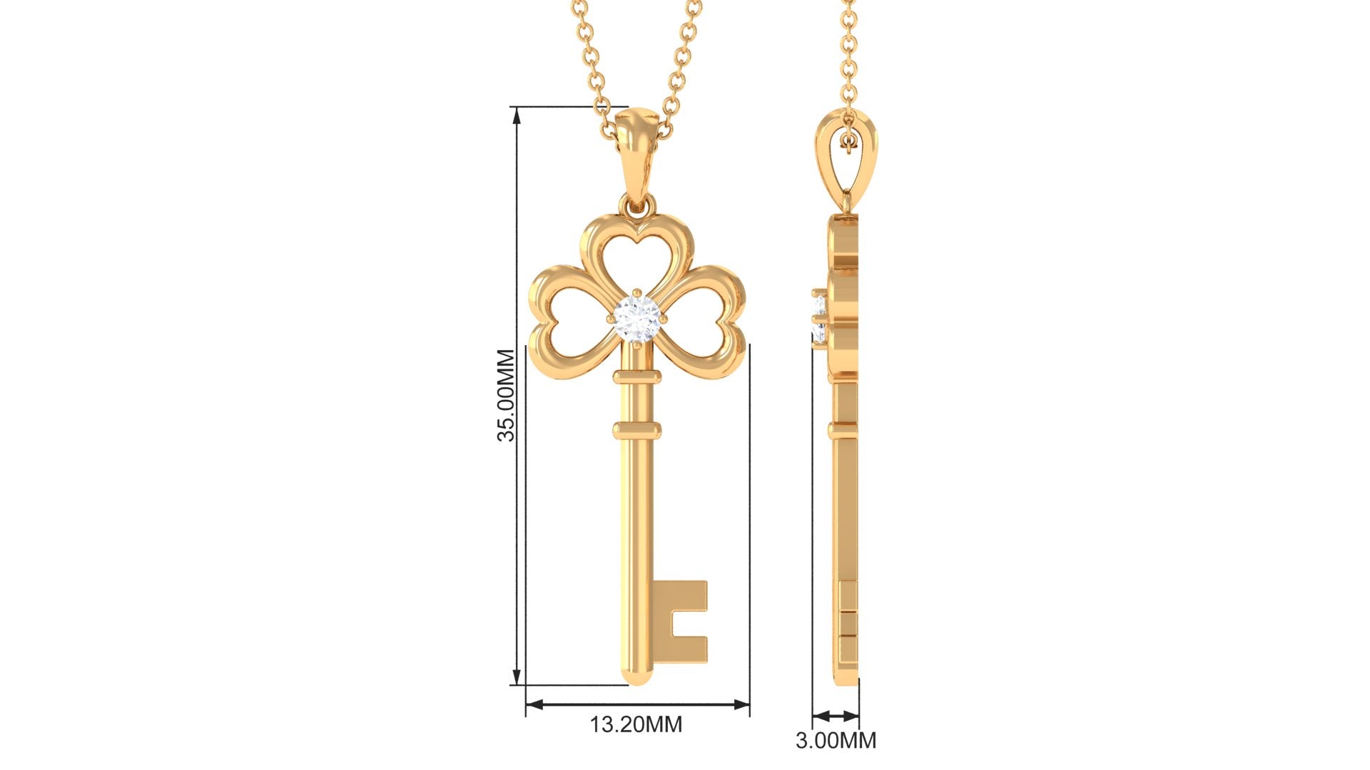Certified Moissanite Cute Key to My Heart Pendant Necklace