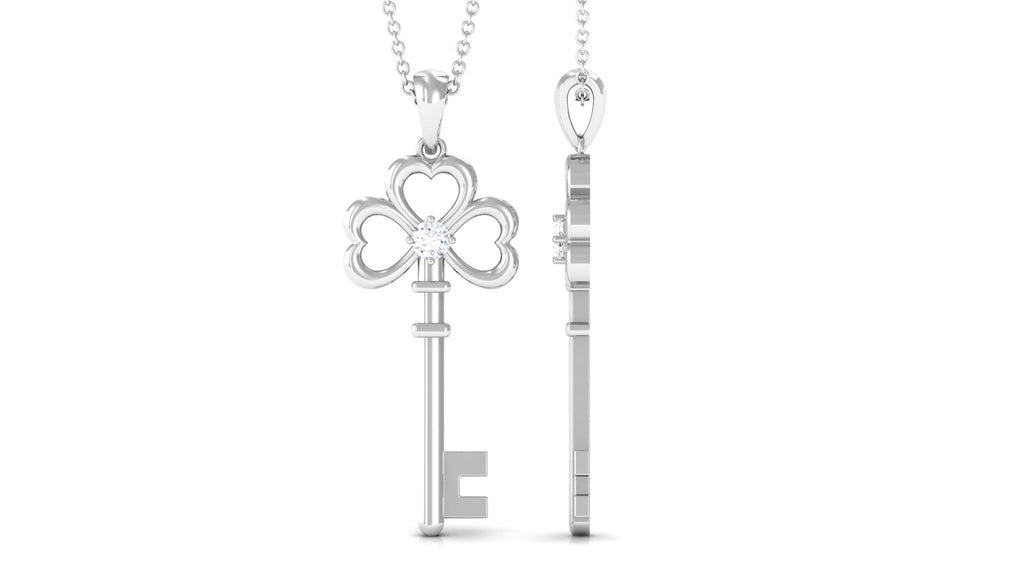 Certified Moissanite Cute Key to My Heart Pendant Necklace