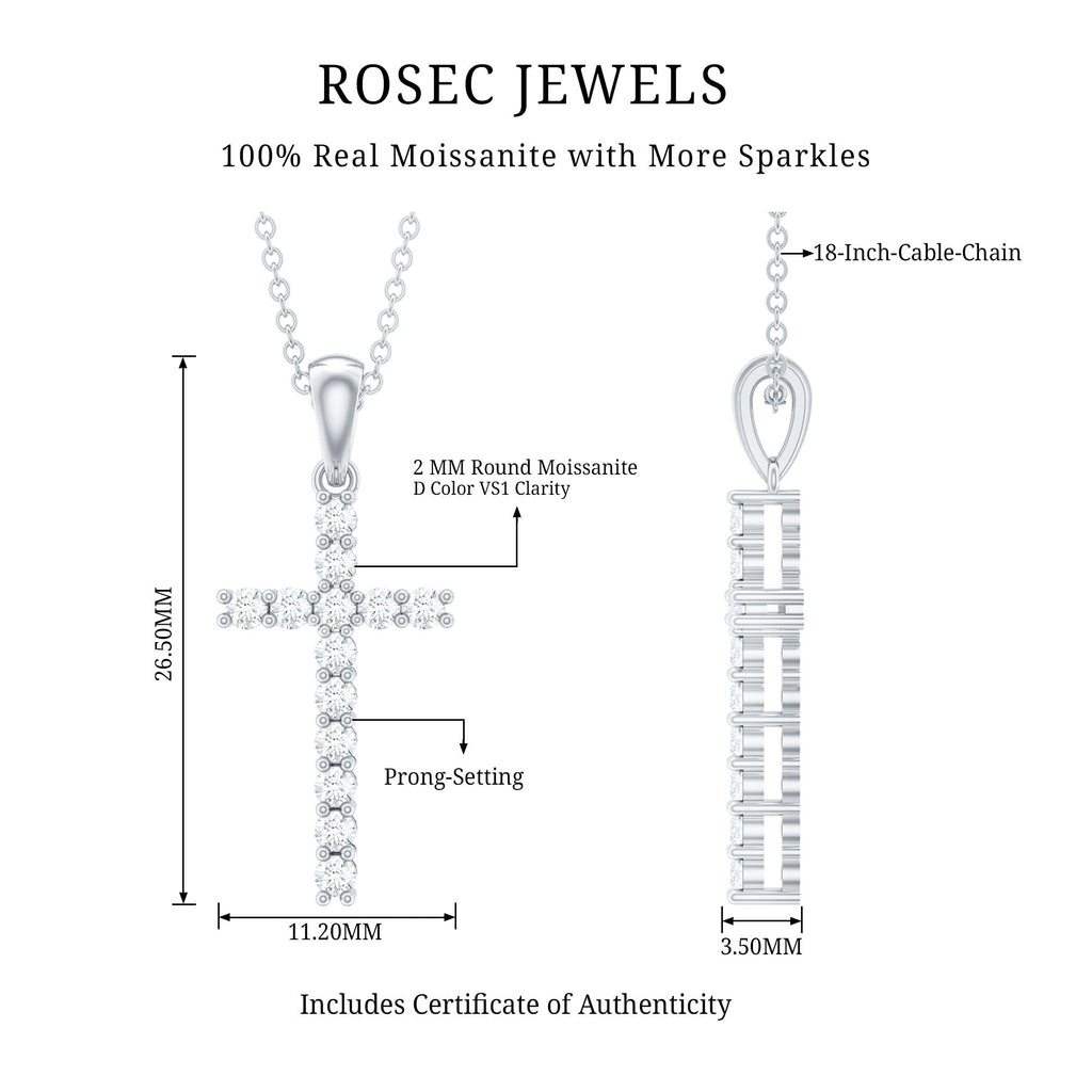 Certified Moissanite Cross Pendant Necklace for Women