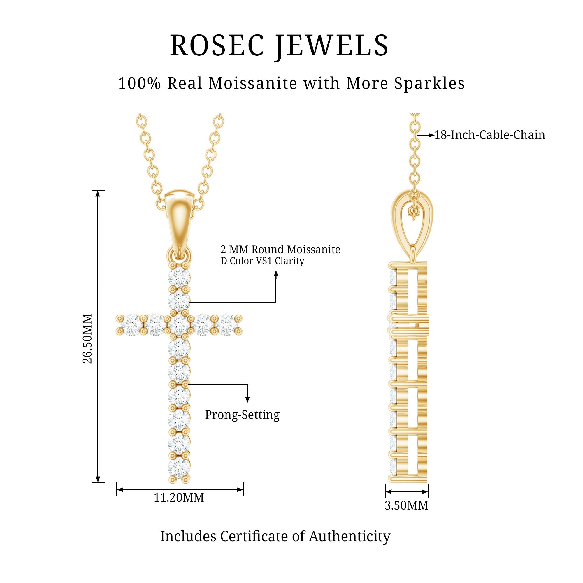 Certified Moissanite Cross Pendant Necklace for Women