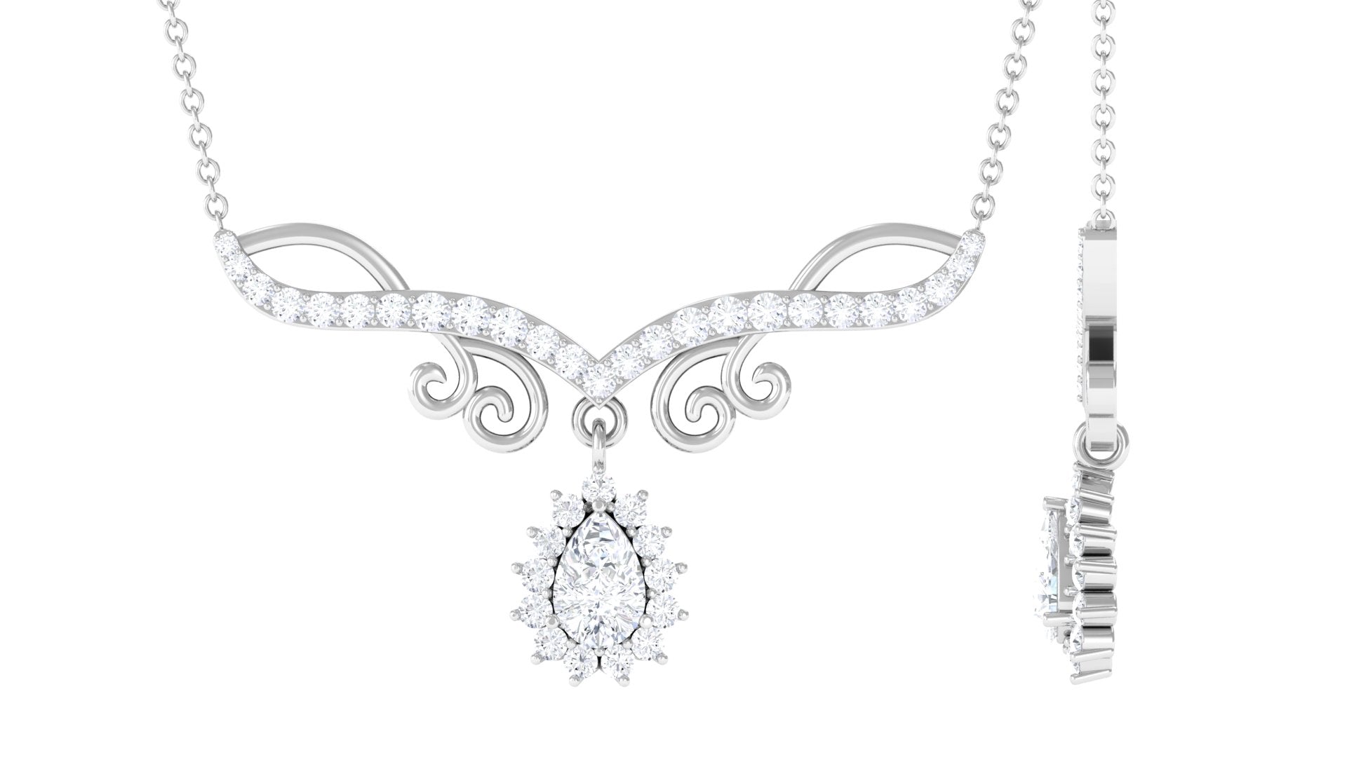 0.7 Carat Pear and Round Shape Moissanite Drop Necklace