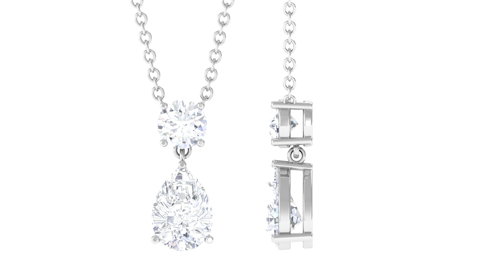 Certified Moissanite Two Stone Drop Necklace