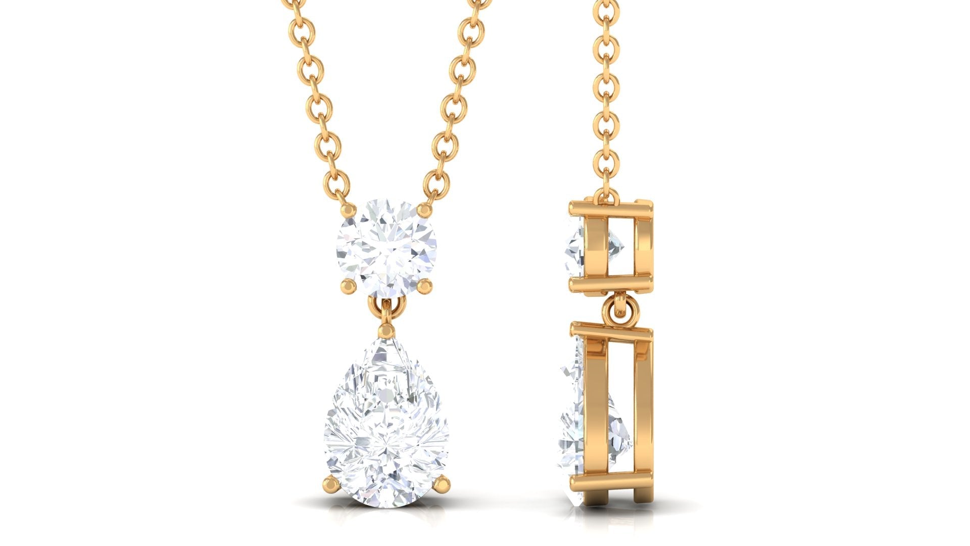 Certified Moissanite Two Stone Drop Necklace