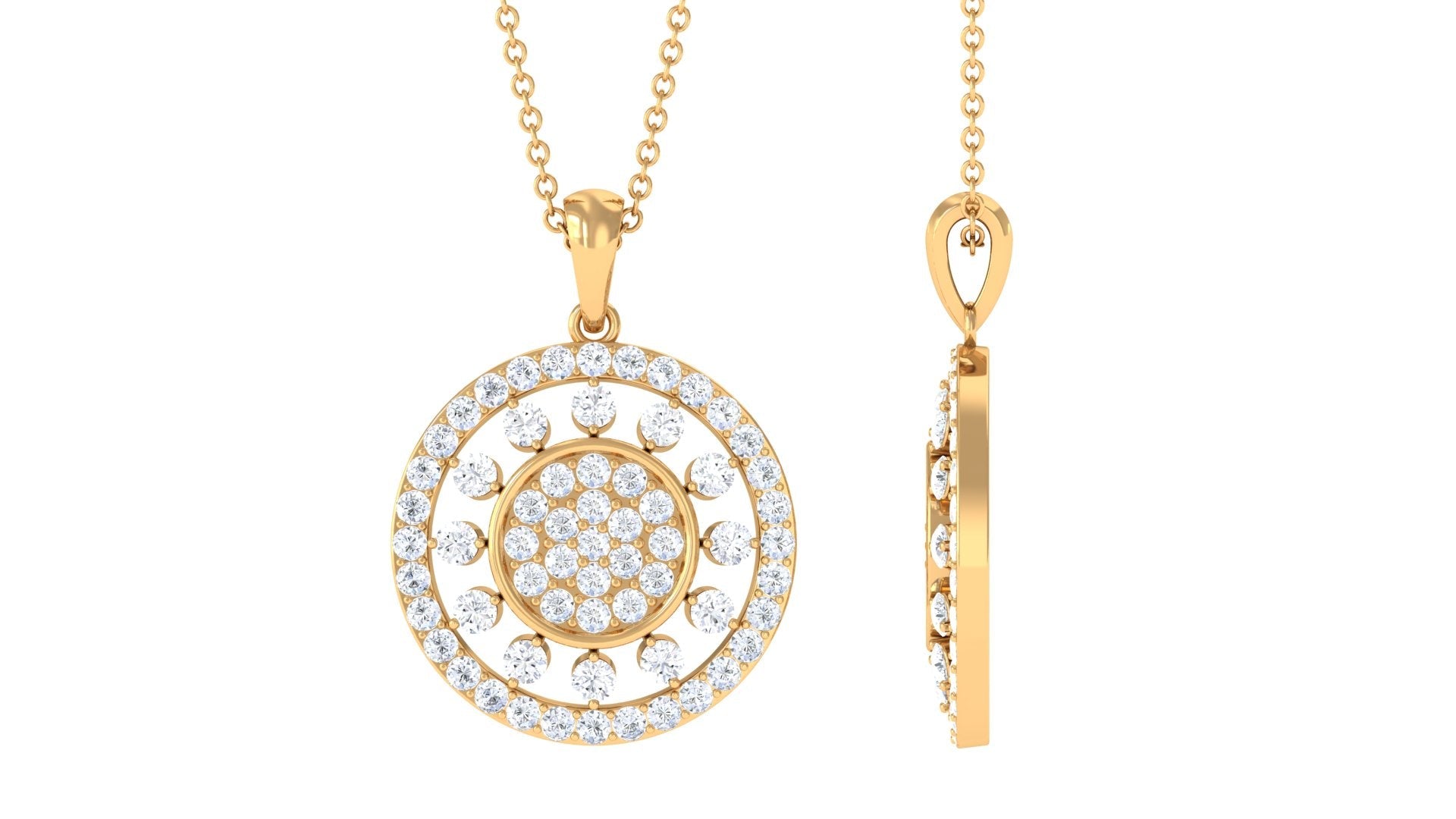 Pave Moissanite Round Vintage Pendant Necklace