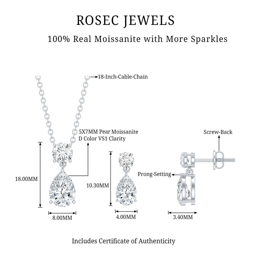 Moissanite Teardrop Two Stone Jewelry Set