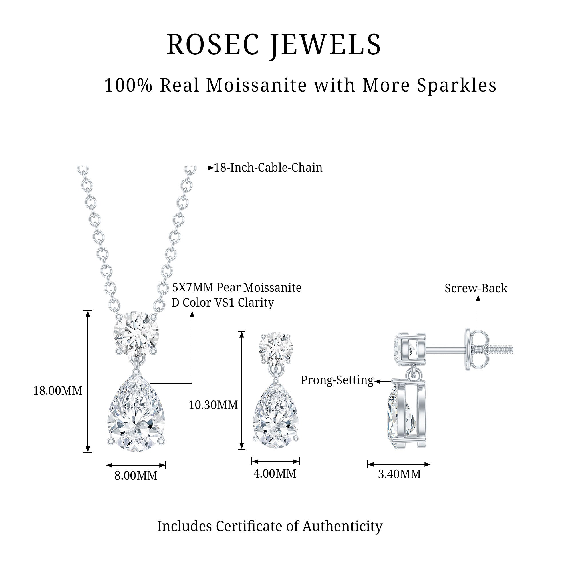 Moissanite Teardrop Two Stone Jewelry Set