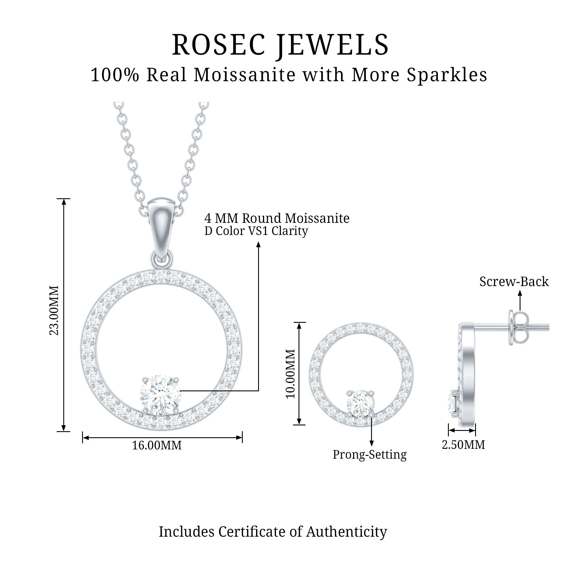 Certified Moissanite Open Circle Jewelry Set