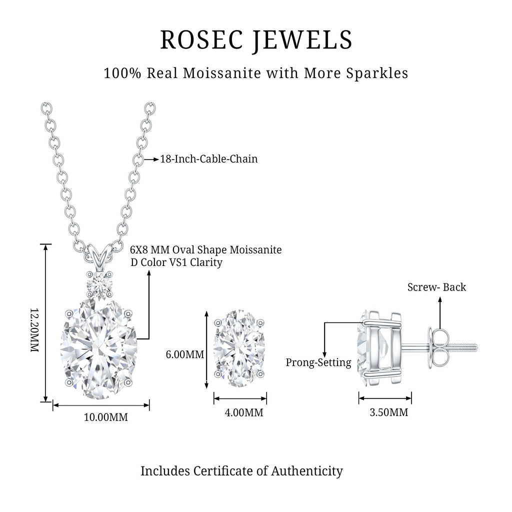 Certified Moissanite Oval Necklace and Earrings Set