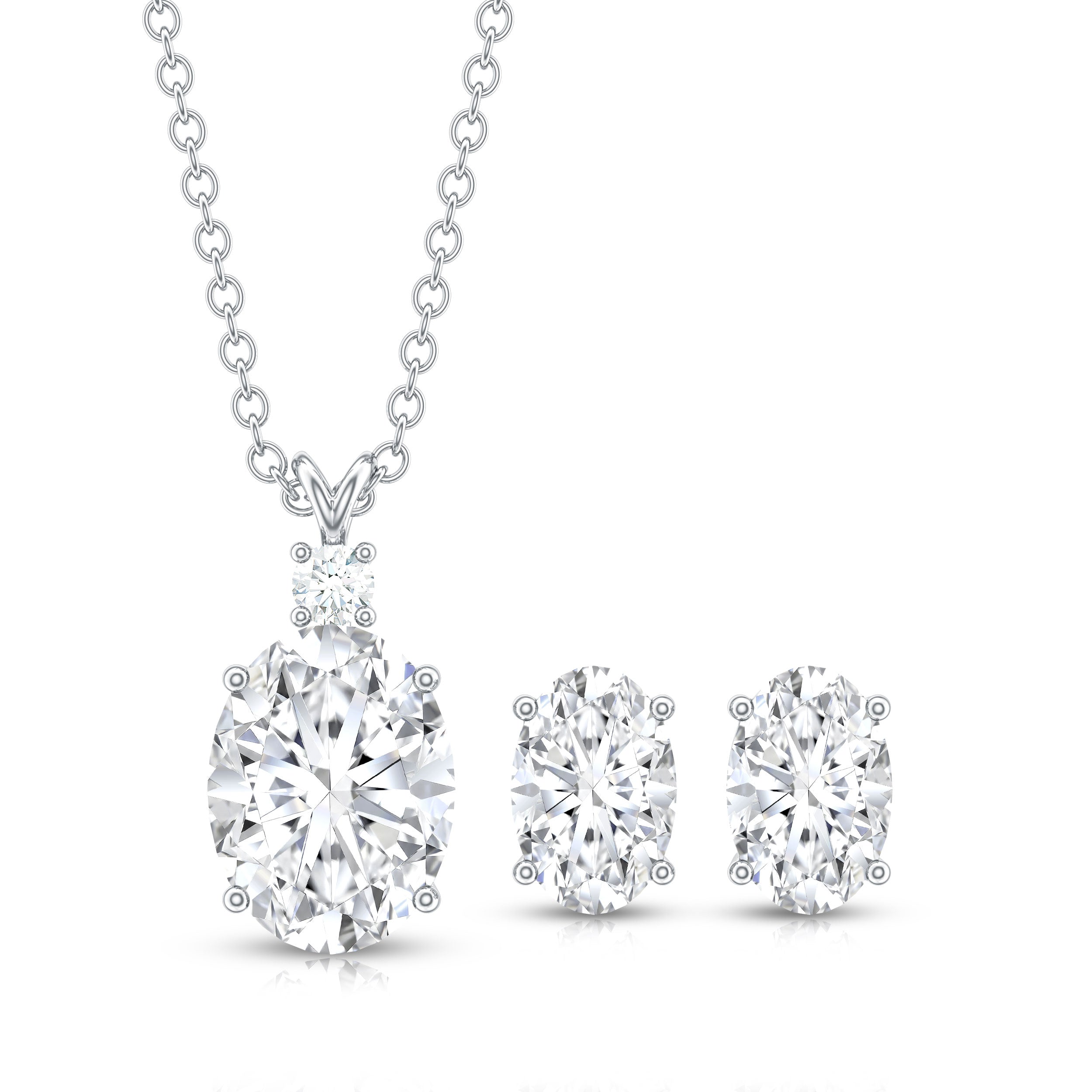 Certified Moissanite Oval Necklace and Earrings Set