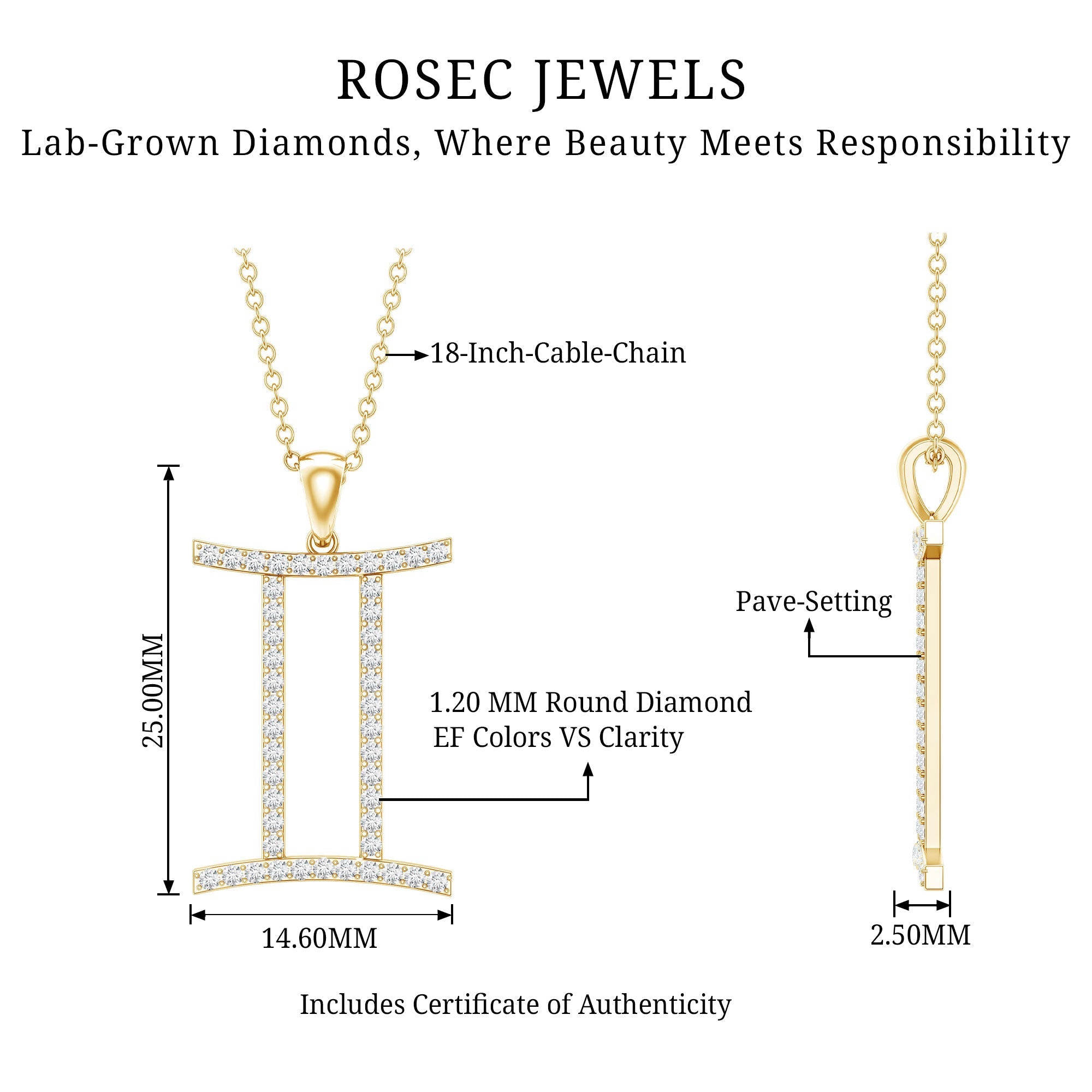 Gemini Necklace with Certified Lab Grown Diamond