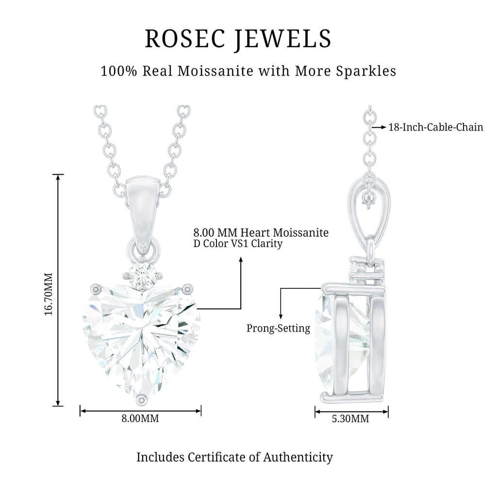 Certified 2 Carat Moissanite Heart Pendant for Women