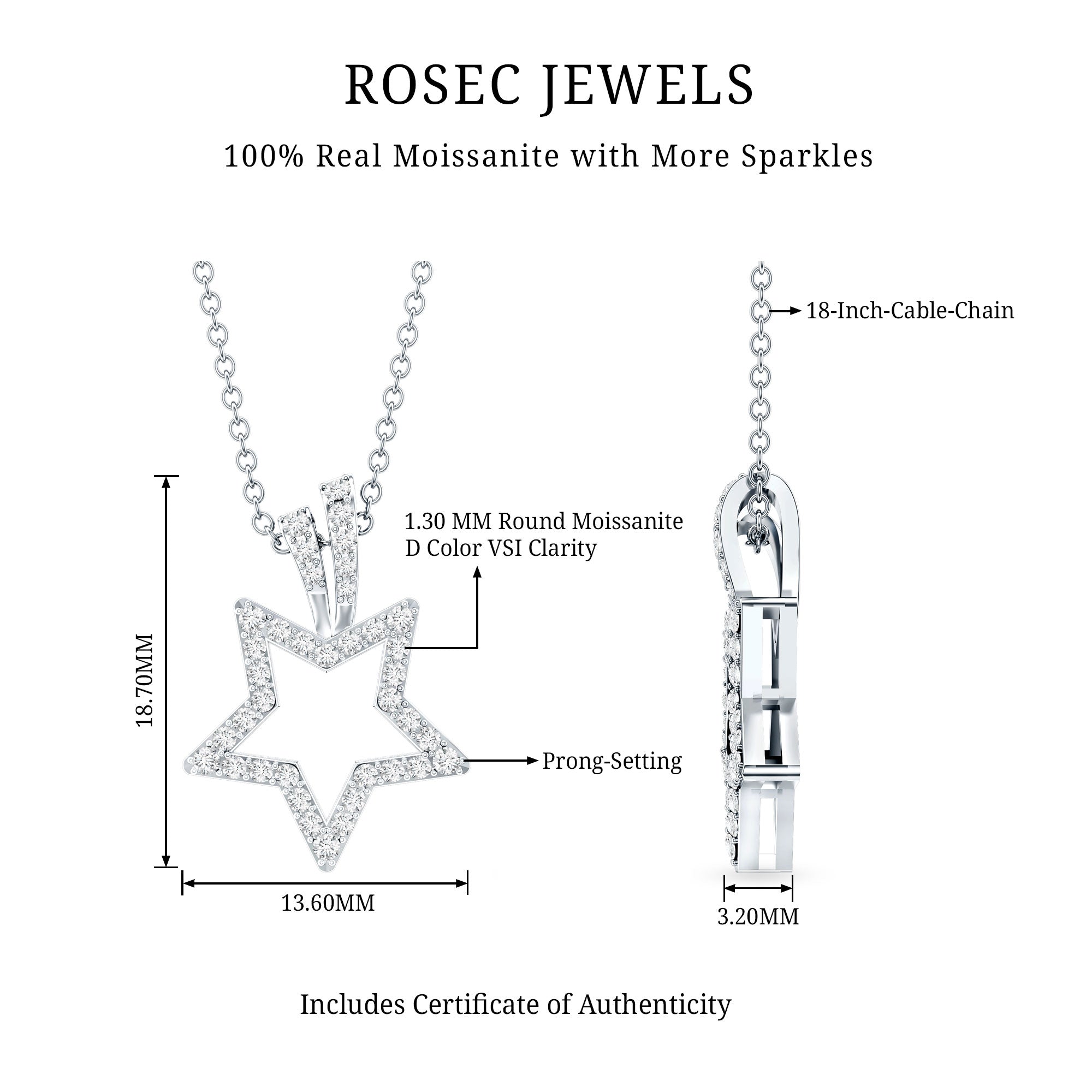 Certified Moissanite Star Shape Pendant