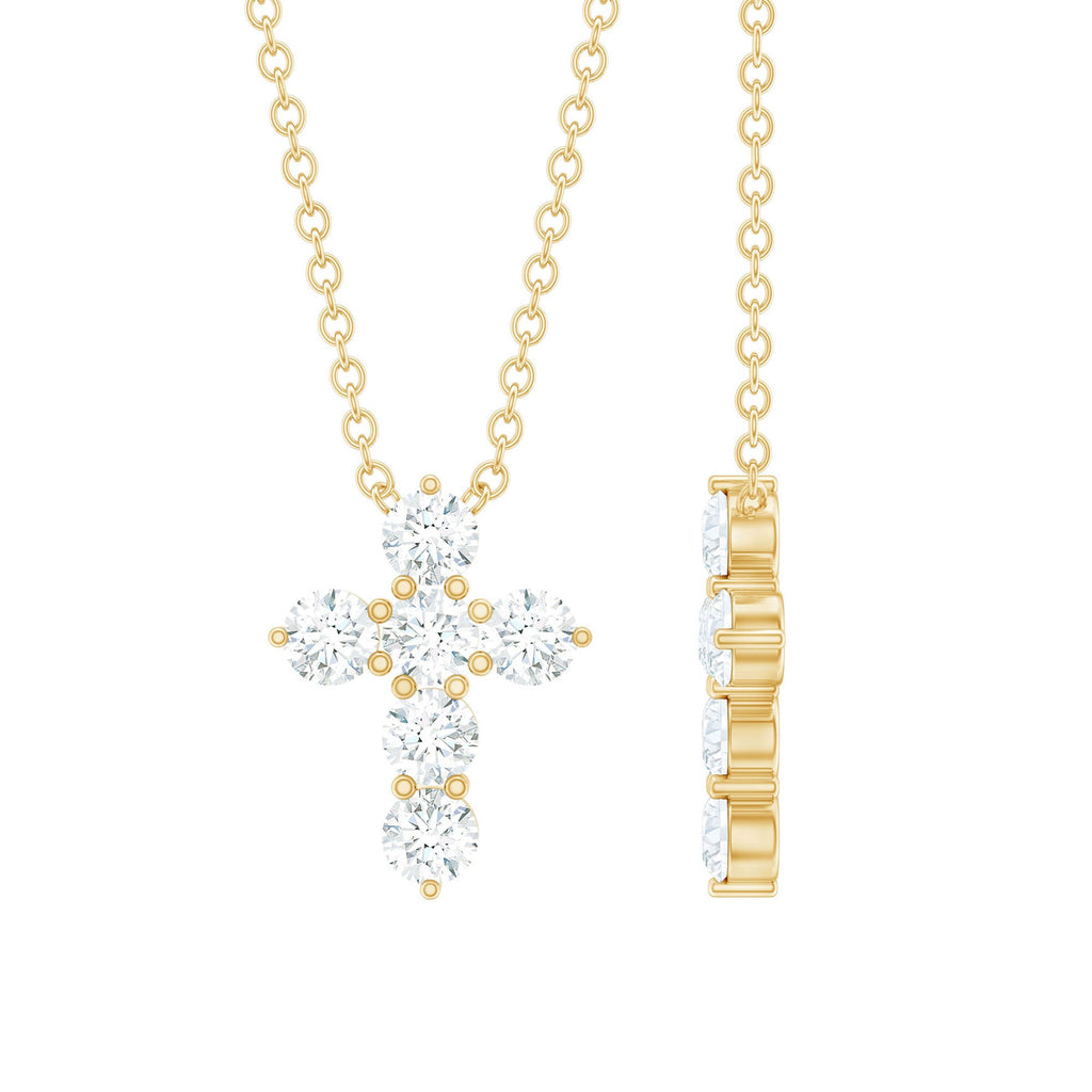 Round Cut Moissanite Cross Pendant Necklace