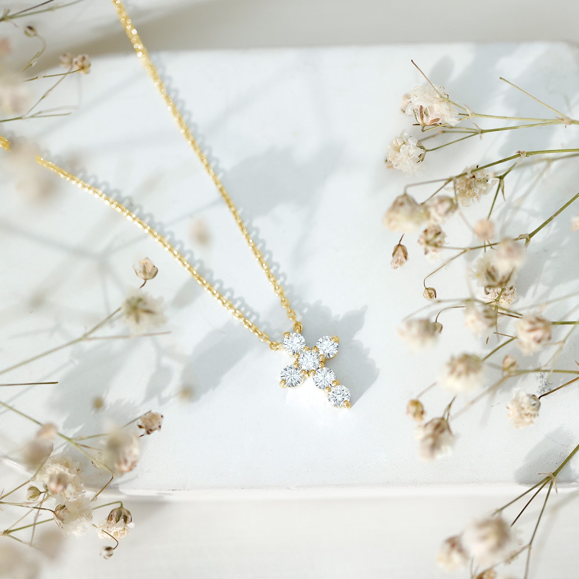 Round Cut Moissanite Cross Pendant Necklace