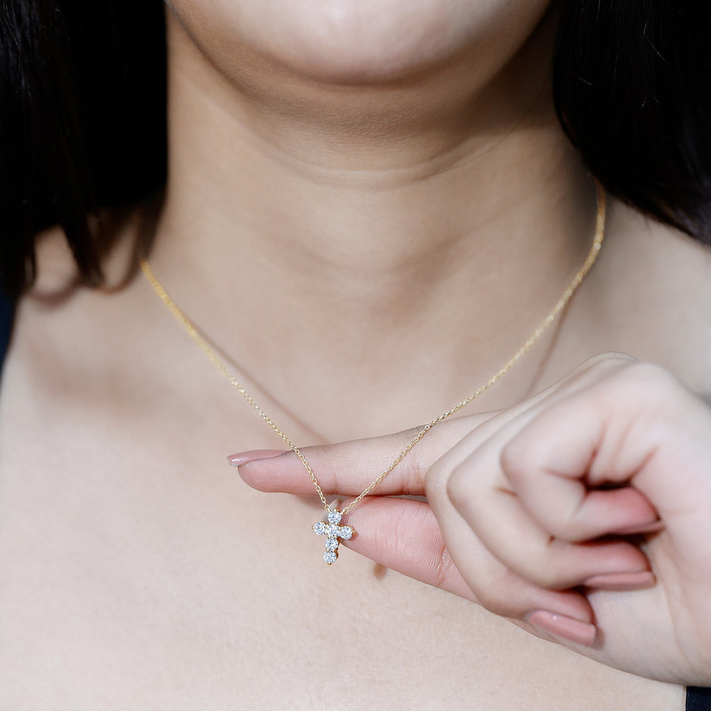 Round Cut Moissanite Cross Pendant Necklace