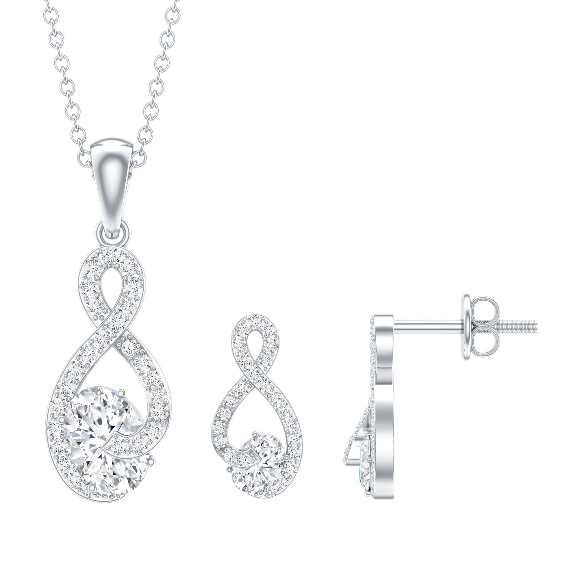 Certified 0.9 Carat Moissanite Infinity Necklace and Earring Set