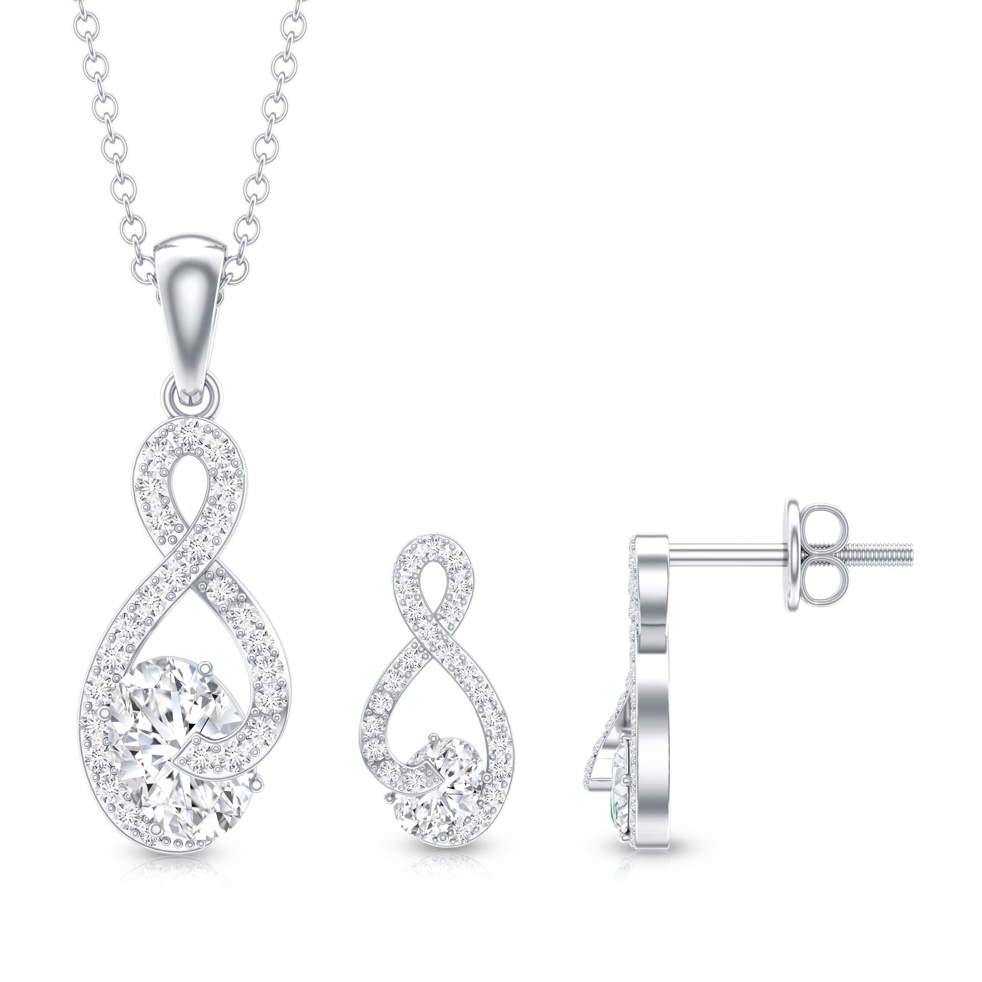 Certified 0.9 Carat Moissanite Infinity Necklace and Earring Set
