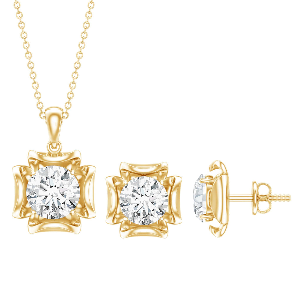 Round Shape Moissanite Solitaire Jewelry Set