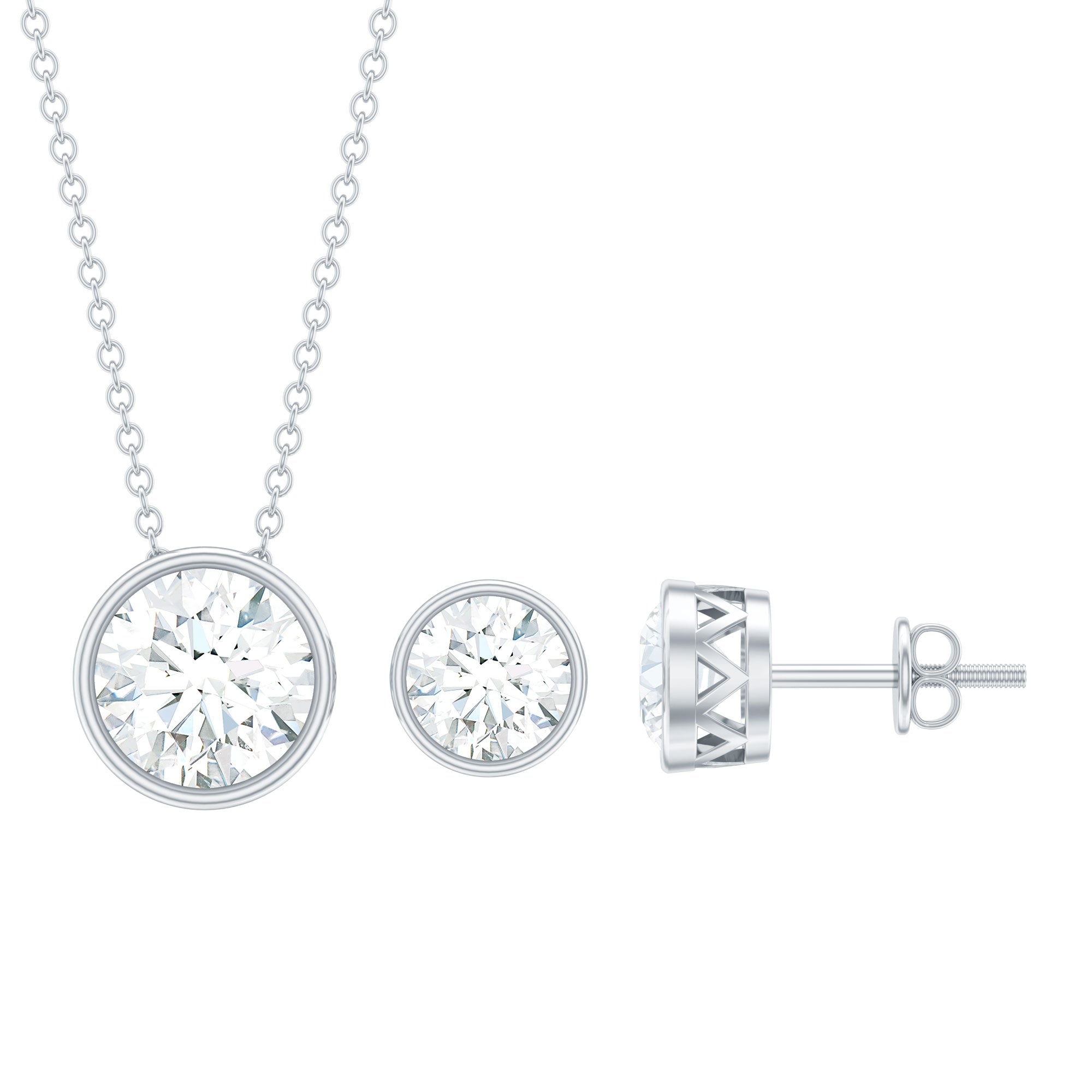 Simple Moissanite Solitaire Jewelry Set in Bezel Setting