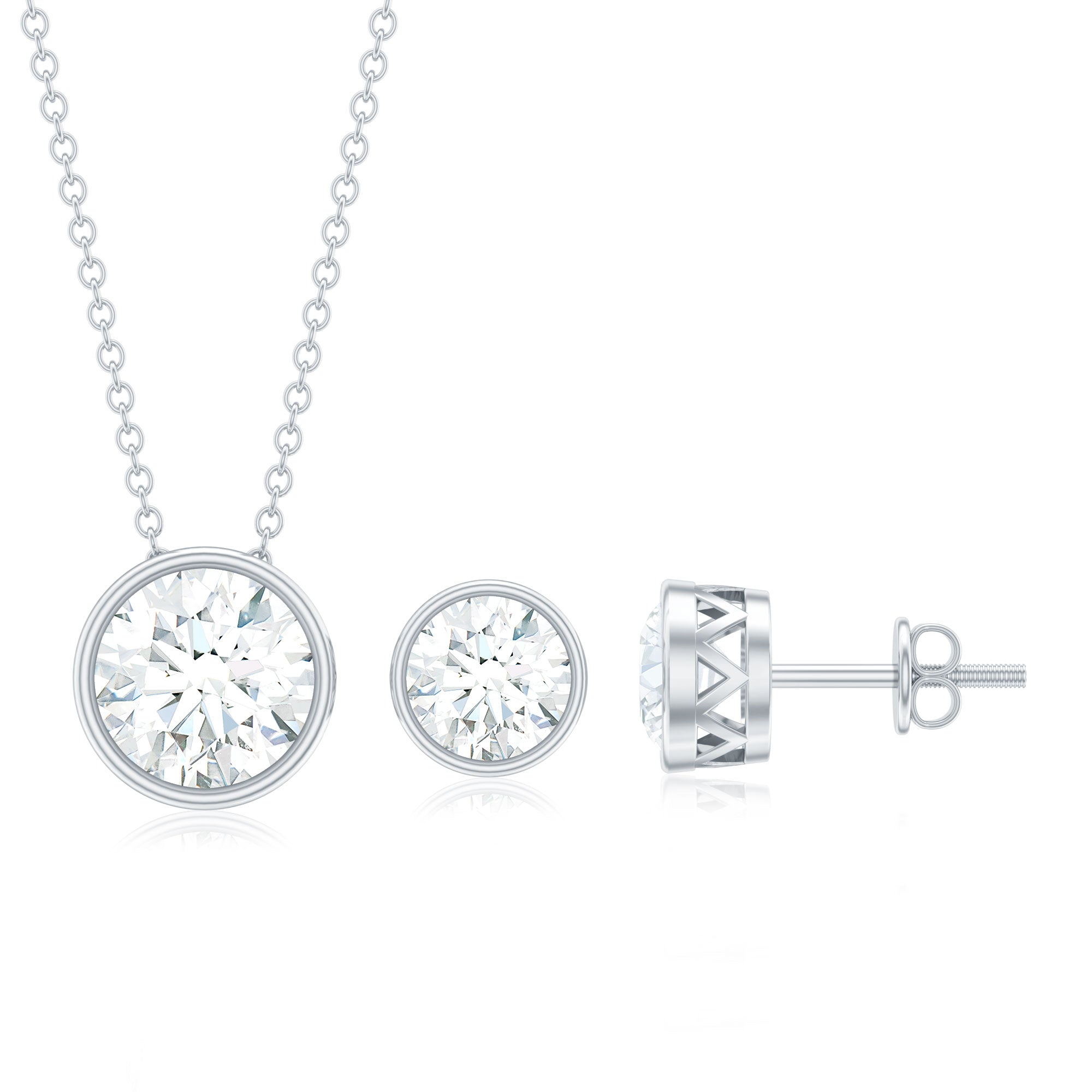 Simple Moissanite Solitaire Jewelry Set in Bezel Setting
