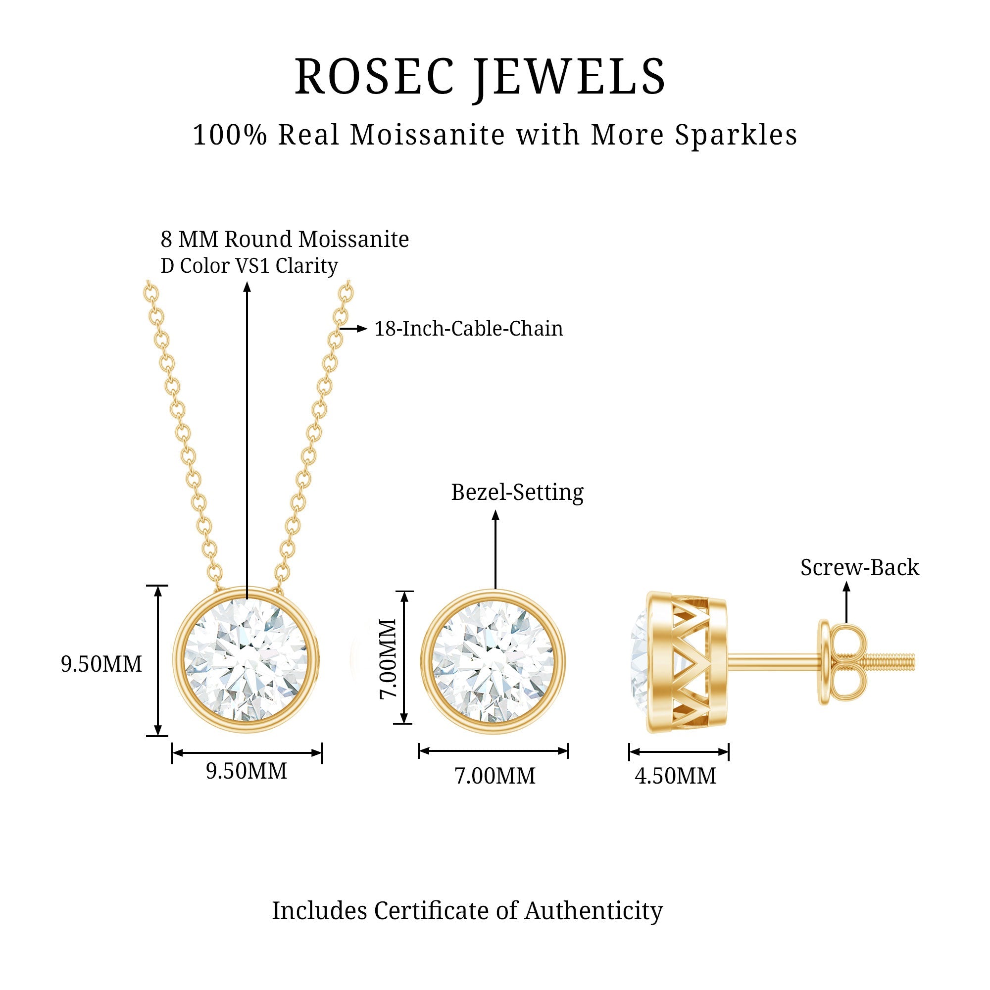 Simple Moissanite Solitaire Jewelry Set in Bezel Setting