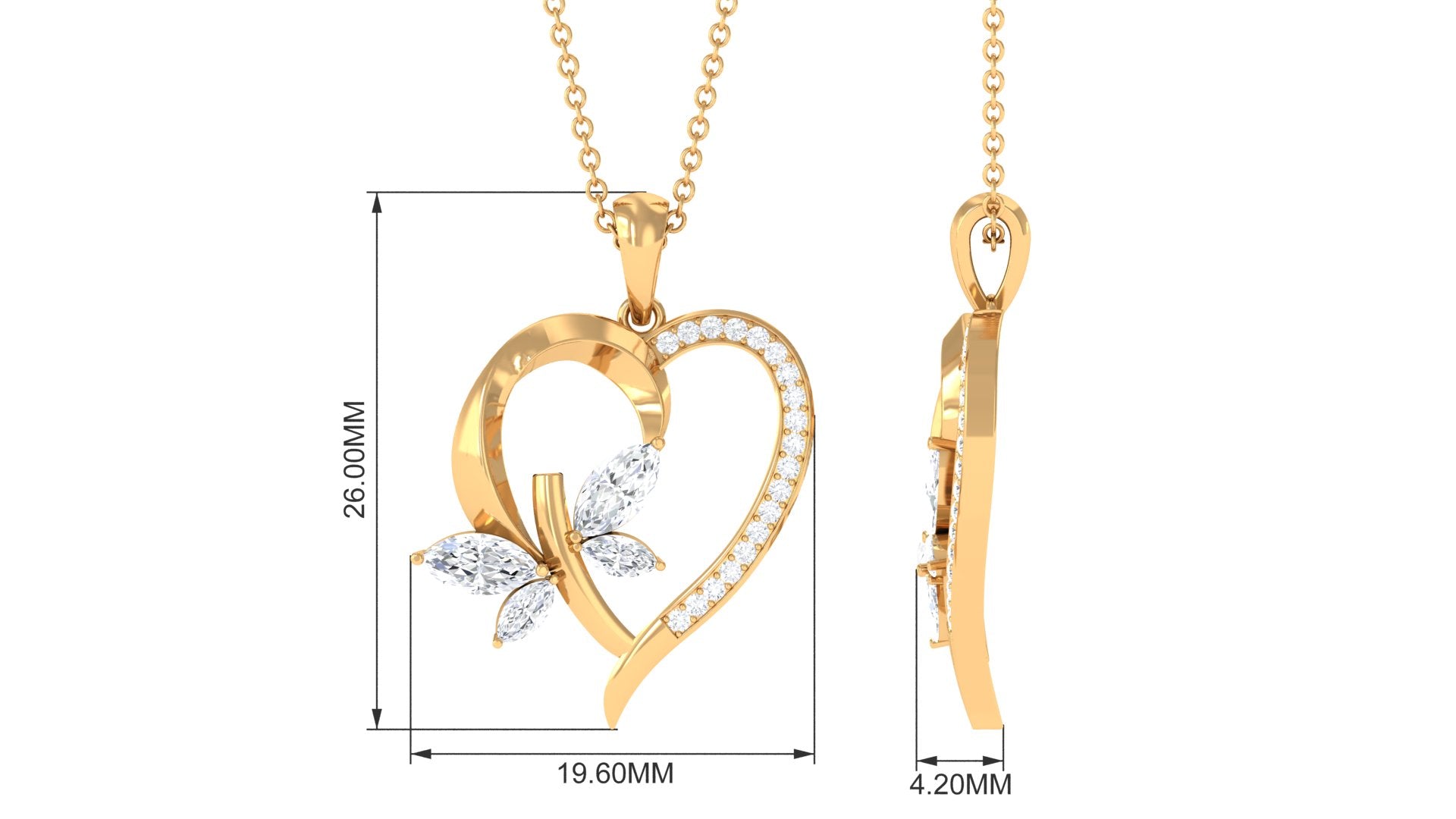 Certified Moissanite Heart and Butterfly Pendant
