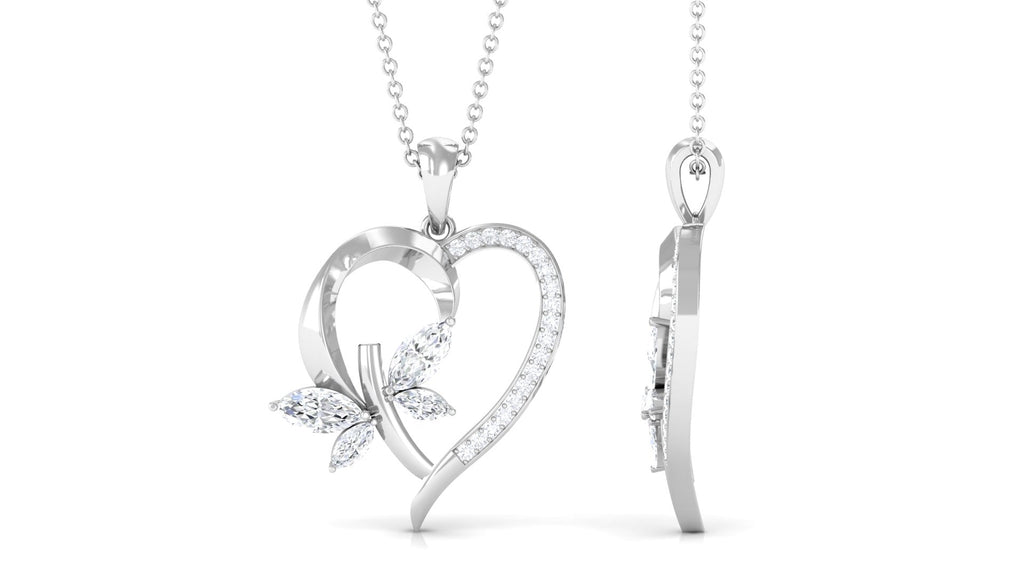 Certified Moissanite Heart and Butterfly Pendant