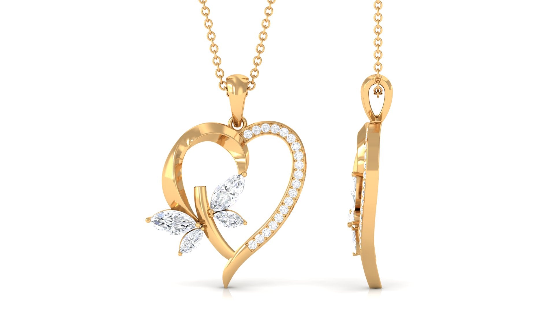 Certified Moissanite Heart and Butterfly Pendant