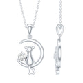 Certified Moissanite Cat and Moon Pendant
