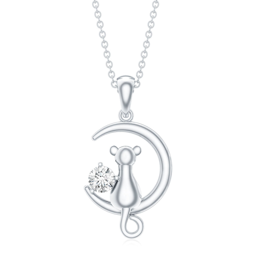 Certified Moissanite Cat and Moon Pendant