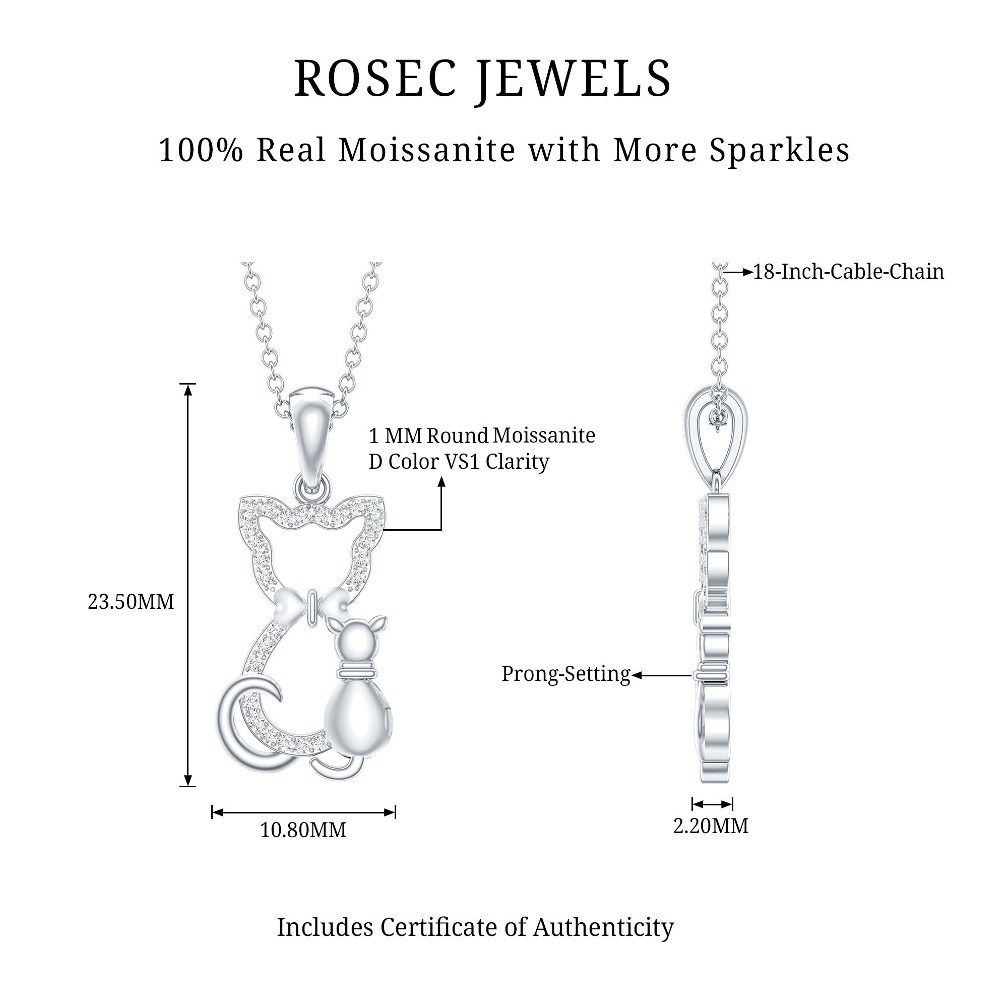 Certified Moissanite and Cat Pendant
