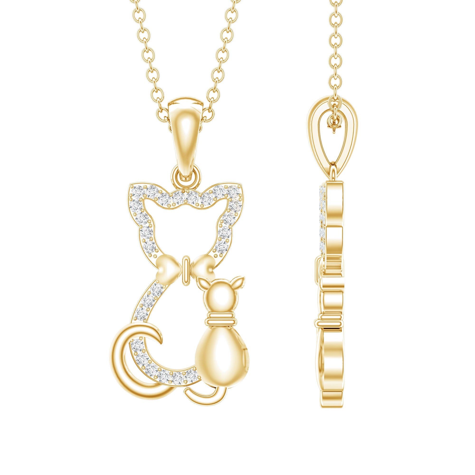 Certified Moissanite and Cat Pendant