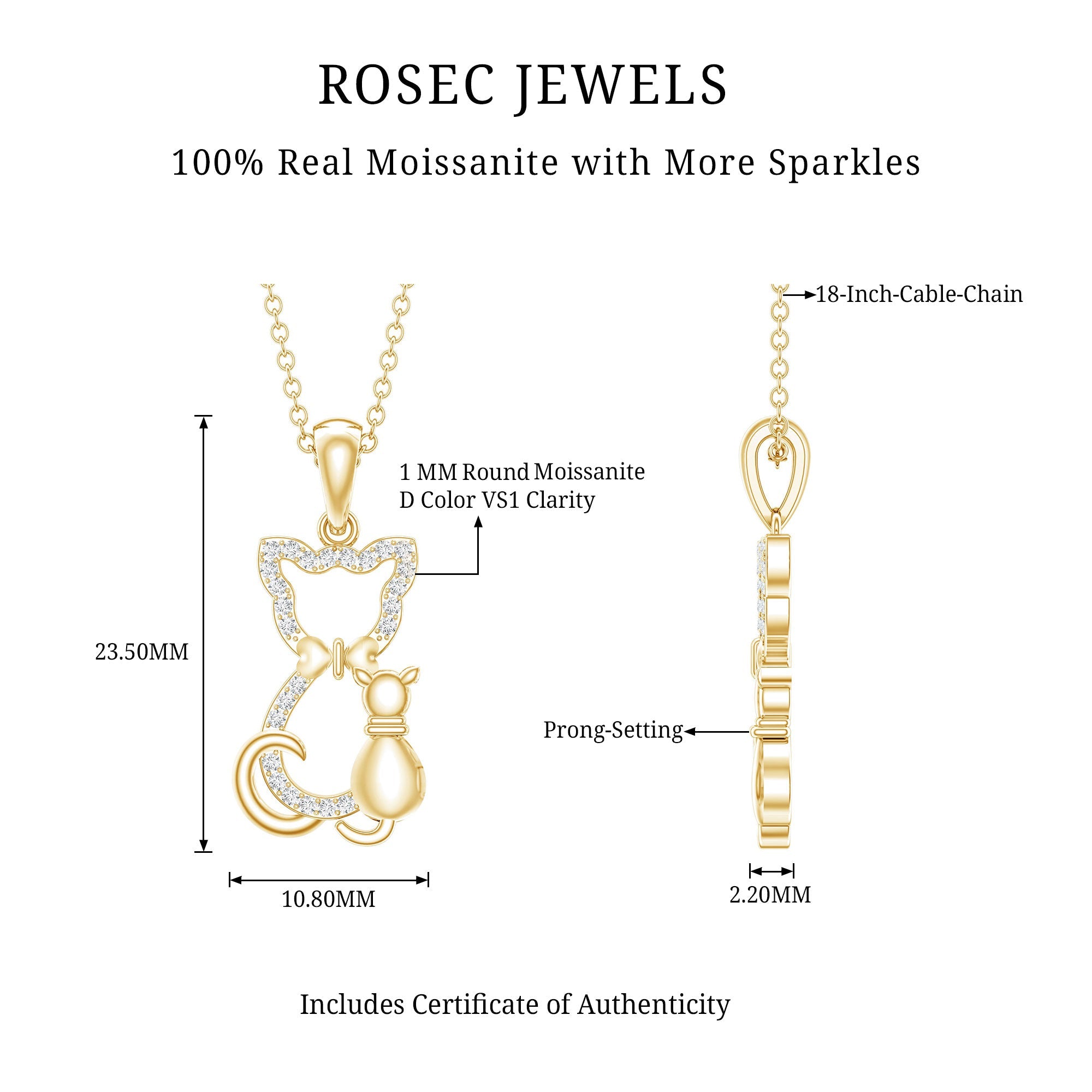 Certified Moissanite and Cat Pendant