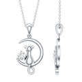 Certified Diamond Cat on Moon Necklace
