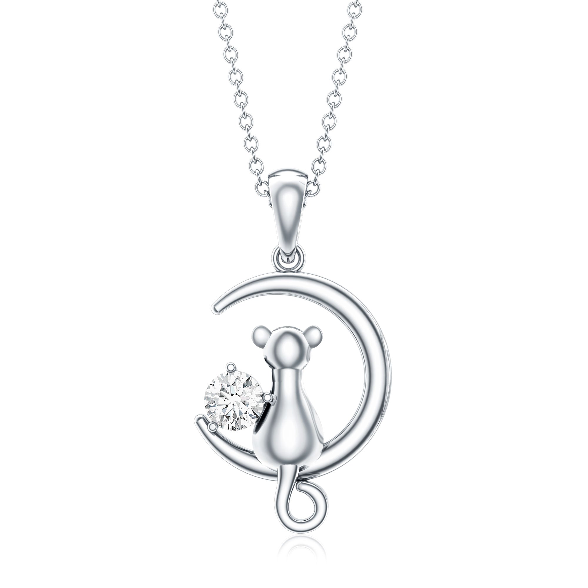 Certified Diamond Cat on Moon Necklace